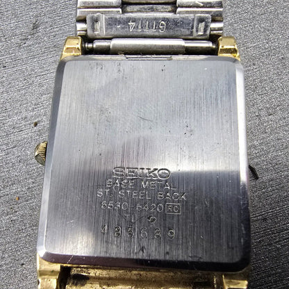 Seiko Tank Watch Men 25mm Champagne Dial Gold Tone Rectangle 6530-5420 PARTS VTG9