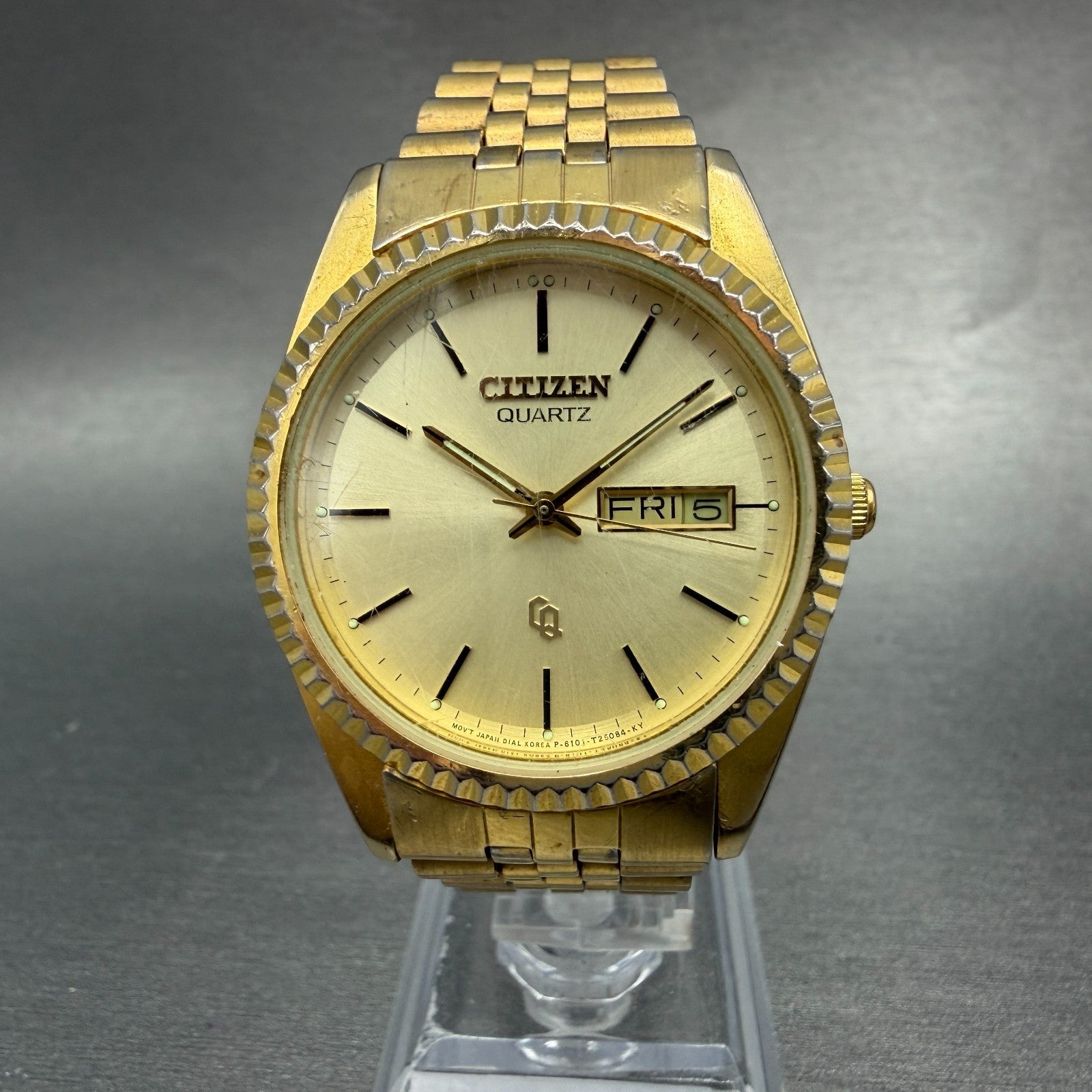 Citizen CQ President Watch Men 35mm Gold Dial Gold Tone Daydate 6101-915224 PART0