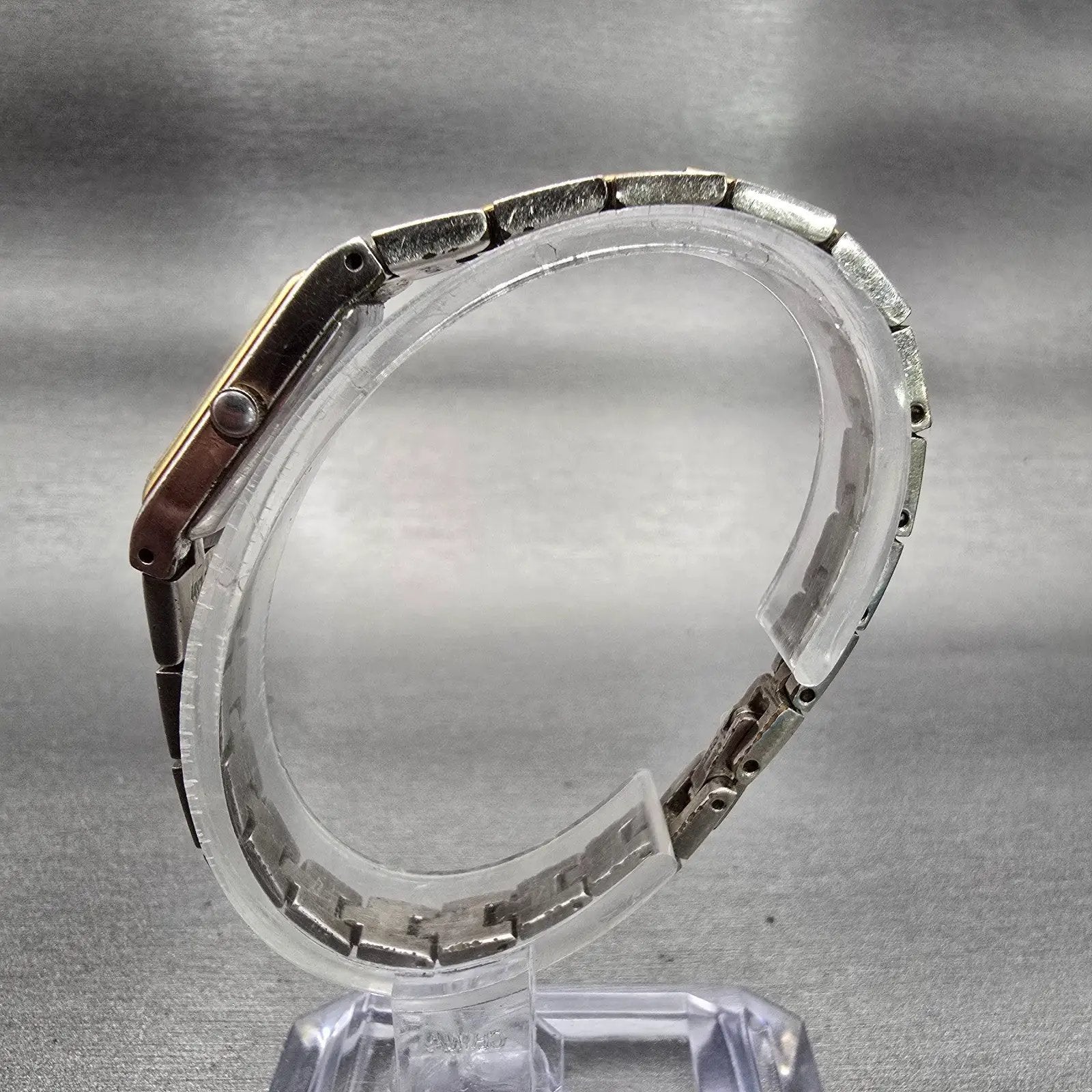 Seiko Watch Women 13mm White Dial Two Tone Rectangle 2E20-7479 New Battery VTG6