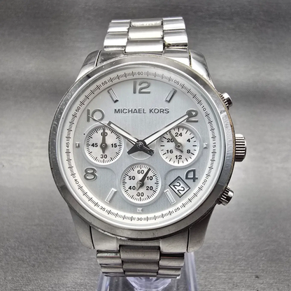 Michael Kors Runway Chronograph Watch Men 38mm Silver Dial Date MK5076 New Batt0
