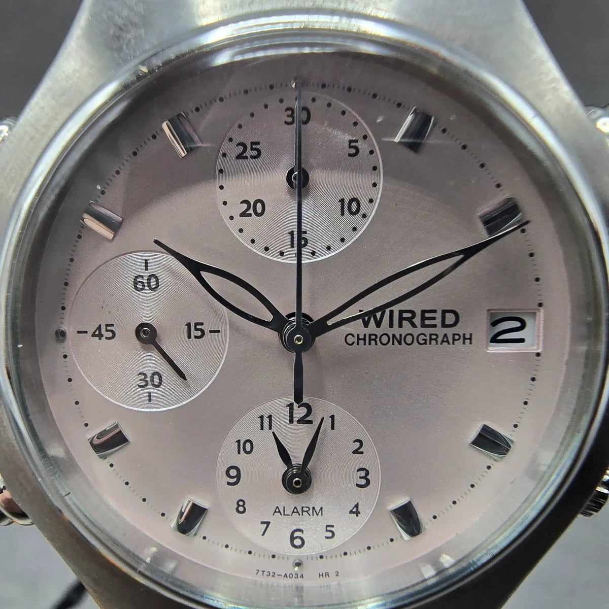Seiko Wired Chronograph Watch Women 35mm Pink Dial Steel Alarm Date New Battery1