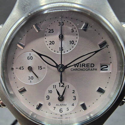 Seiko Wired Chronograph Watch Women 35mm Pink Dial Steel Alarm Date New Battery1
