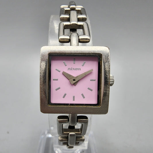 Nixon The Charm Watch Women 19mm Pink Dial Silver Tone Square New Battery