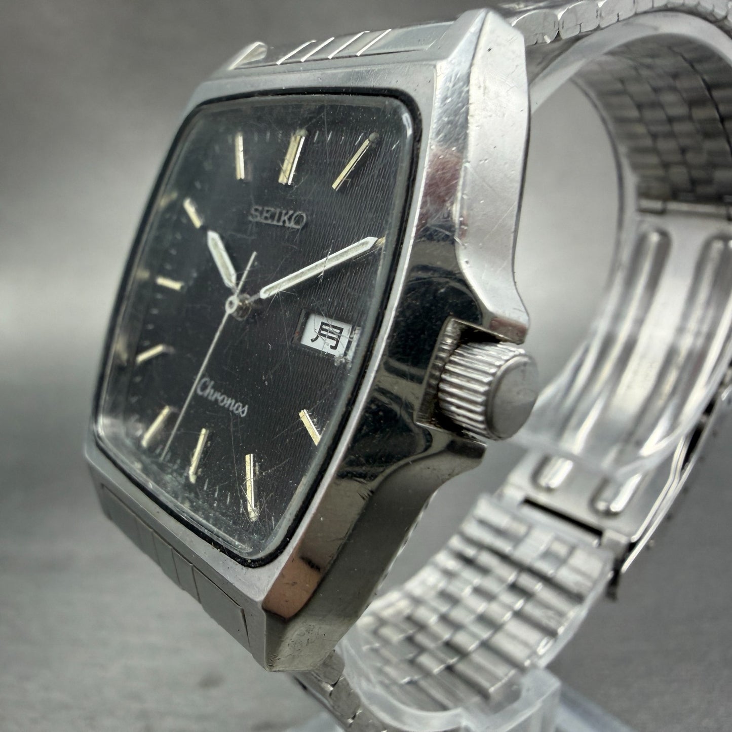 Seiko Chronos Watch Men 30mm Black Dial Silver Tone Daydate 5H23-5110 NewBattery2