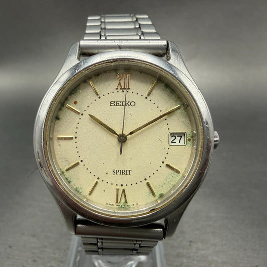 Seiko Spirit Watch Men 34mm Cream Dial Silver Tone Date 7n42-6110 New Battery G50