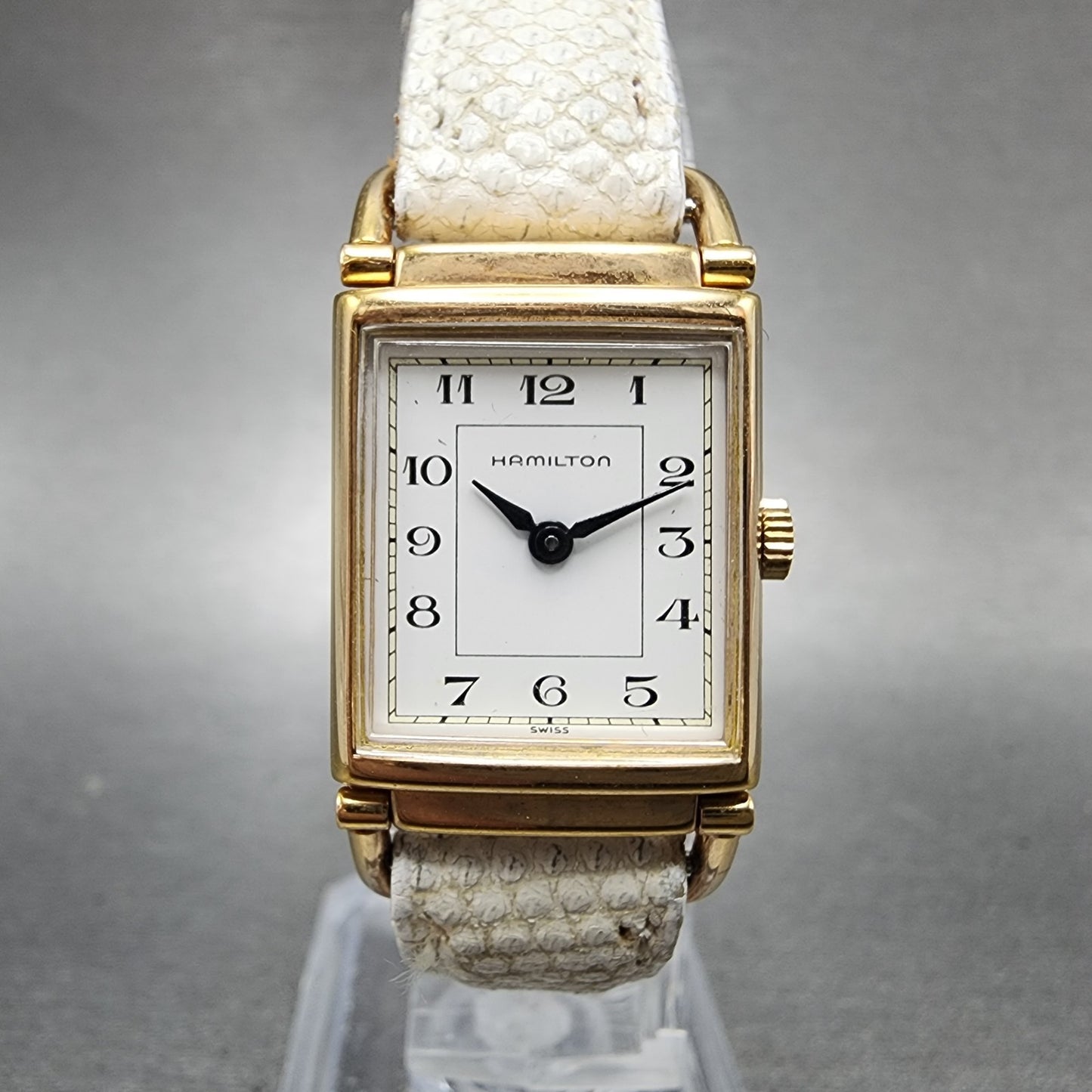 Hamilton Wilshire Tank Watch Women 18mm White Dial Rose Gold Plated New Battery0