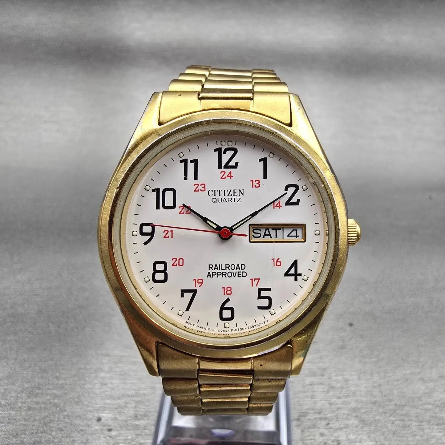 Citizen Railroad Approved Watch Men 35mm White Dial Gold Tone Daydate New Batt0