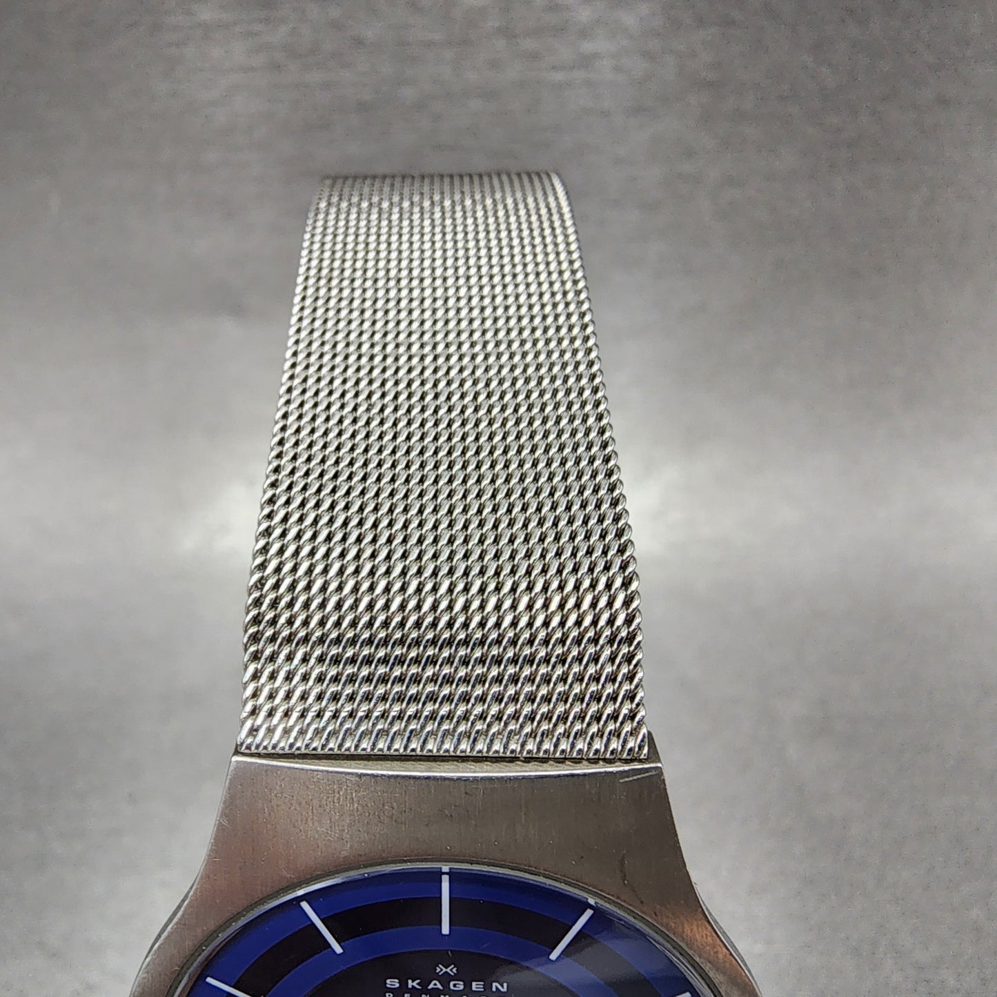 Skagen Watch Men 34mm Blue Dial Steel Date Round Mesh A233LSSN New Battery