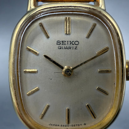 Seiko Tank Watch Women 19mm Champagne Dial Gold Tone 5420-5119 New Battery1