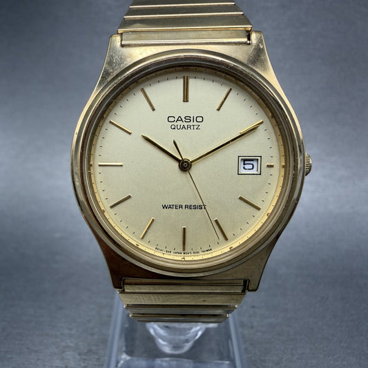 Casio Watch Men 33mm Champagne Dial Gold Tone Date Round MQ-537 New Battery0