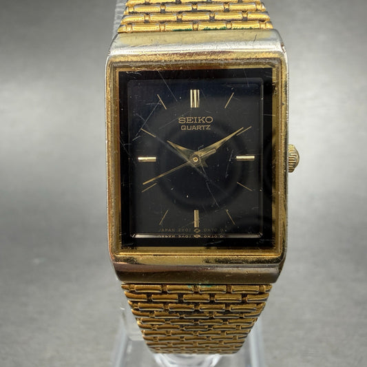 Seiko Tank Watch Women 18mm Black Dial Gold Tone 2Y01-5D1H Rectangle New Battery0