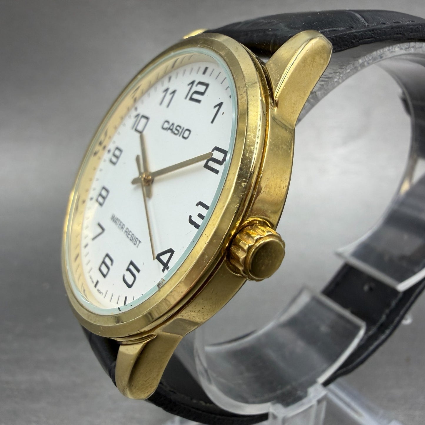 Casio Watch Men 38mm White Dial Gold Tone Round MTP-V001 NewBattery Leather Band2