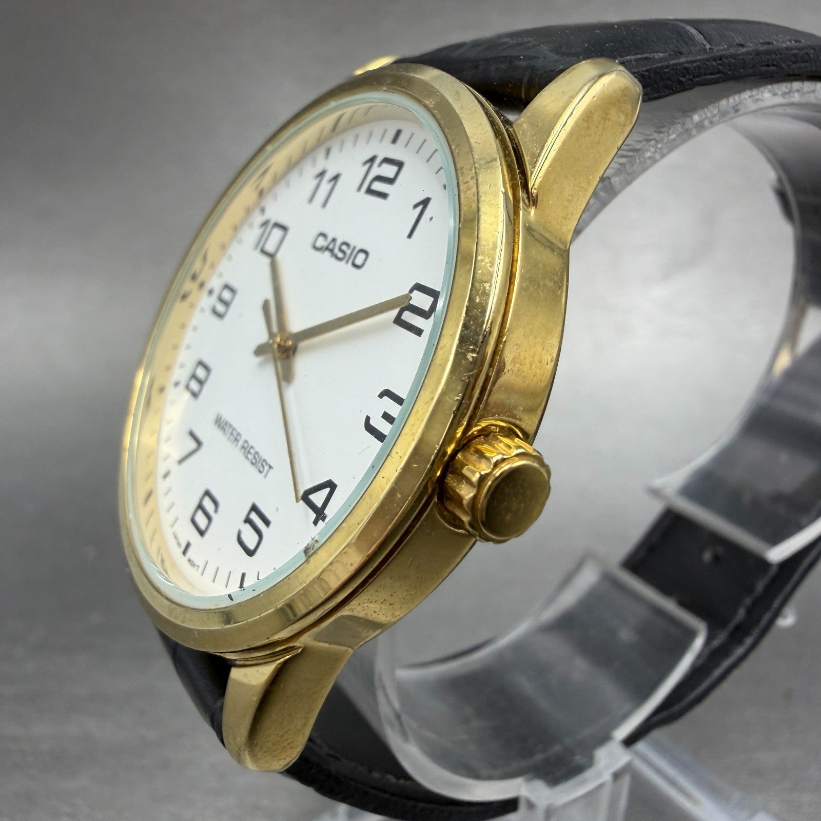 Casio Watch Men 38mm White Dial Gold Tone Round MTP-V001 NewBattery Leather Band2