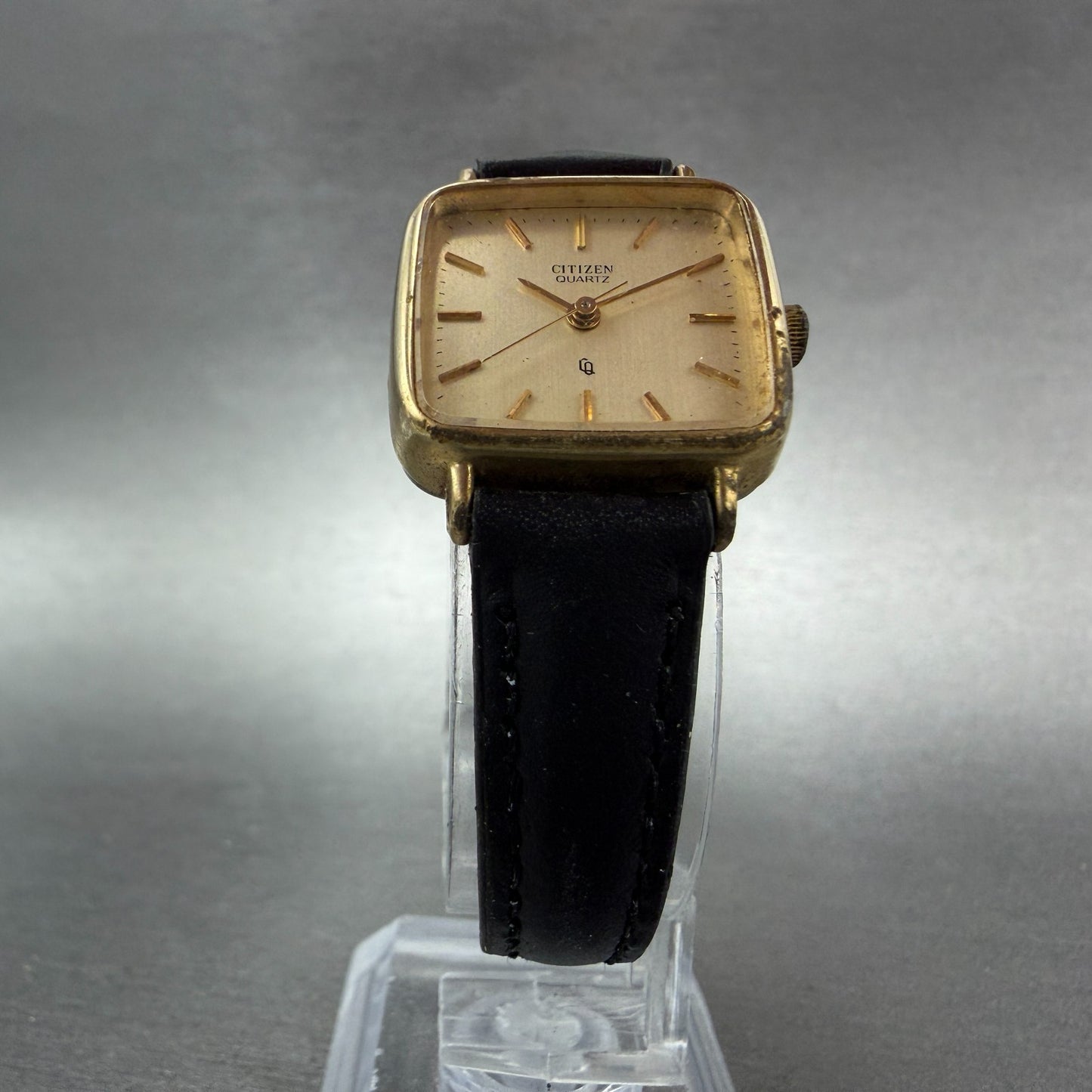 Citizen CQ Watch Women 22mm Champagne Dial Gold Tone Rectangle New Battery VTG 65