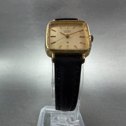 Citizen CQ Watch Women 22mm Champagne Dial Gold Tone Rectangle New Battery VTG 65