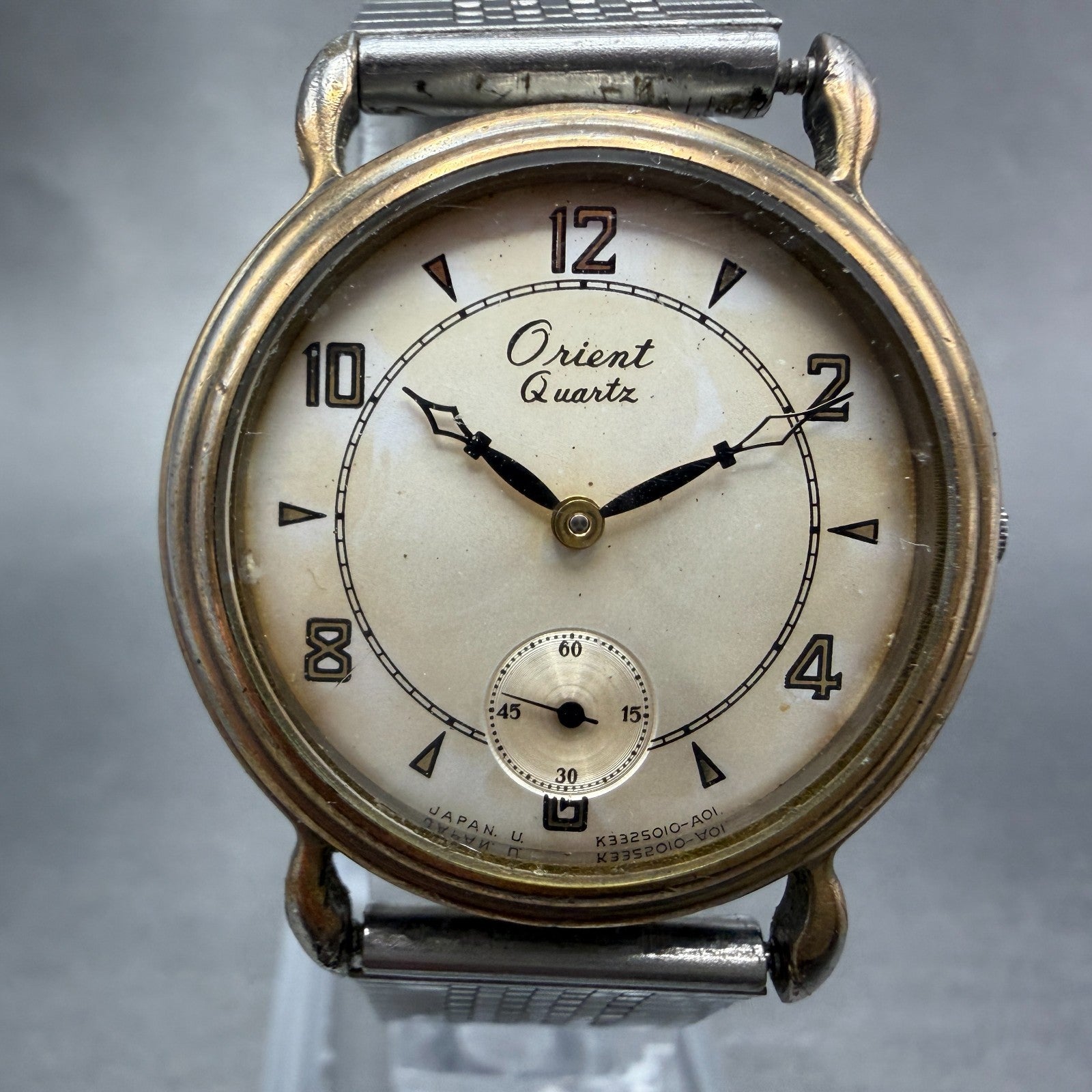 Orient Watch Men 30mm Silver Dial Gold Tone Round K33201-00 New Battery Vintage0