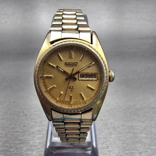Seiko SQ Watch Women 24mm Gold Dial Gold Tone Daydate Round 2626-0150 New Batt0