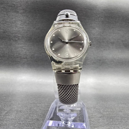 Swatch Fatal Thread Watch Women 25mm Silver Dial Clear Case LK182 New Battery5