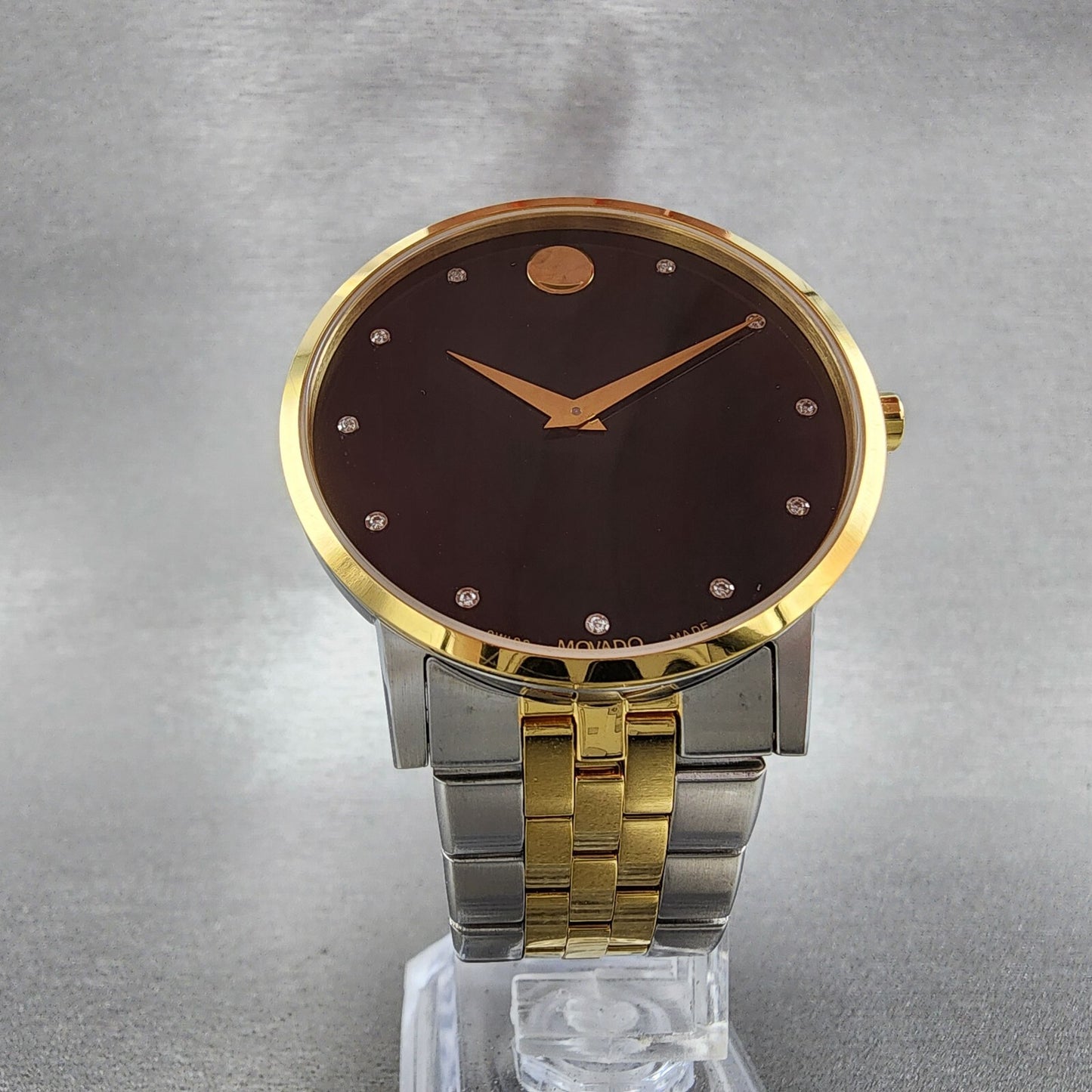 Movado Museum Watch Men 40mm Black Dial Two Tone Diamond Markers Round 06072025
