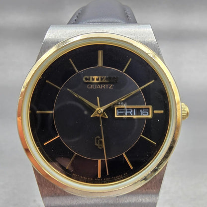 Citizen CQ Watch Men 34mm Black Dial Two Tone Daydate 6101-T15588 New Battery1