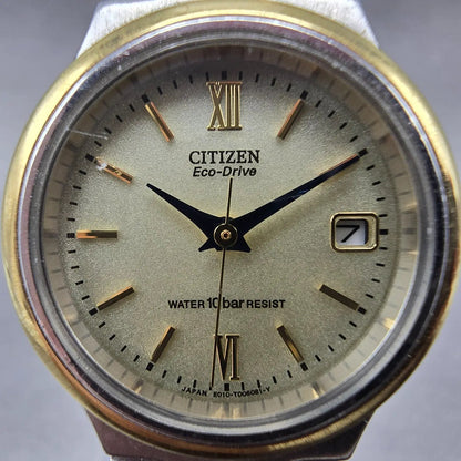 Citizen Eco-Drive Watch Women 26mm Champagne Dial Two Tone Date Round Works1