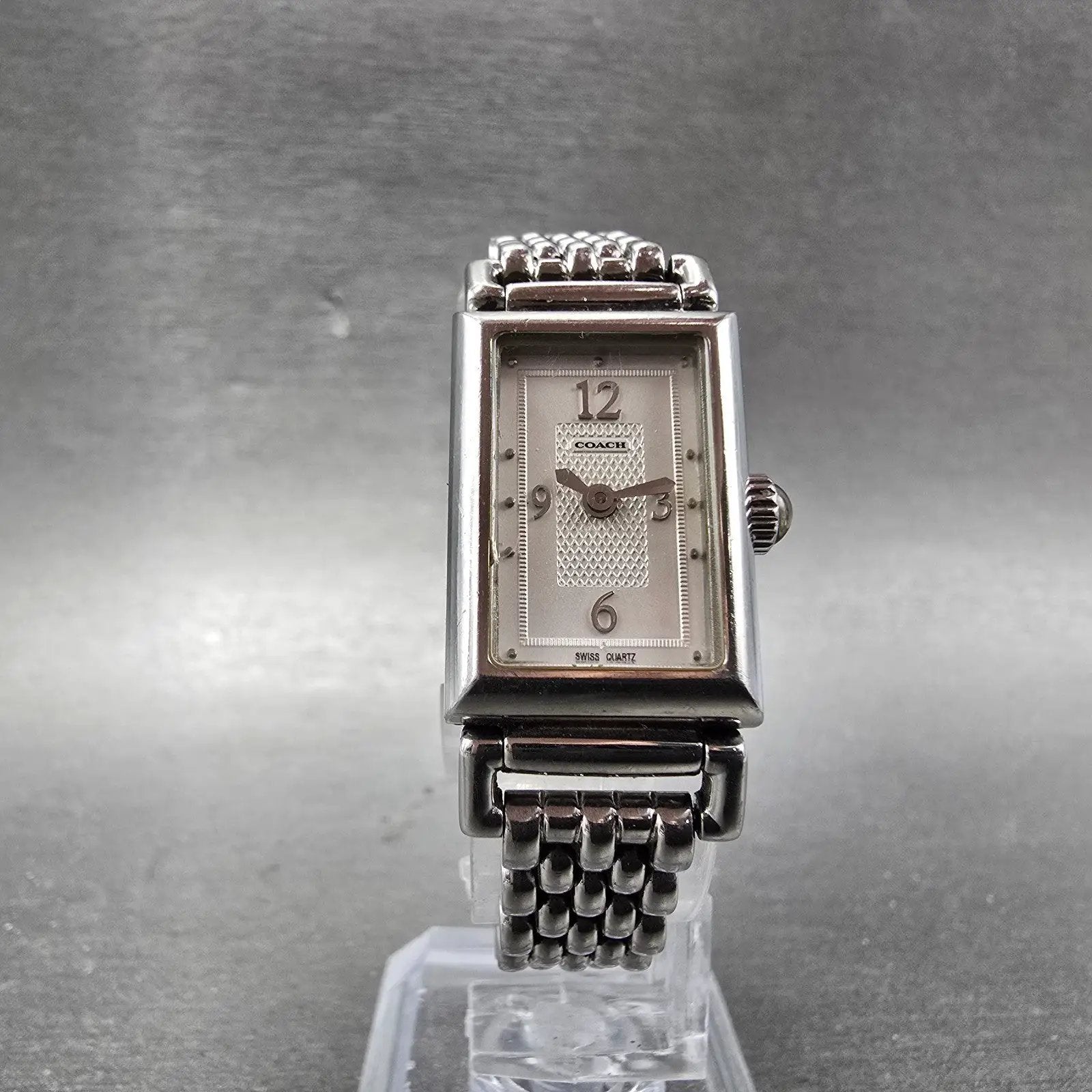 Coach Tank Watch Women 17mm White Dial Silver Tone Rectangle 0820 New Battery5