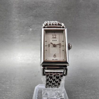 Coach Tank Watch Women 17mm White Dial Silver Tone Rectangle 0820 New Battery5