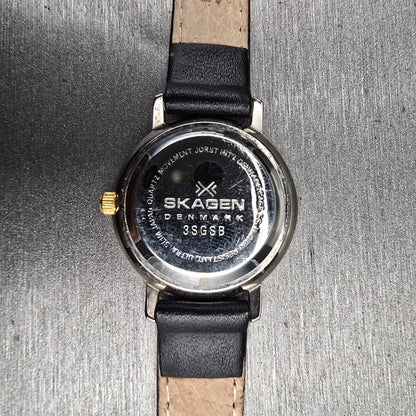 Skagen Watch Women 26m Gray Dial Two Tone Round 3SGSB Leather Band New Battery10