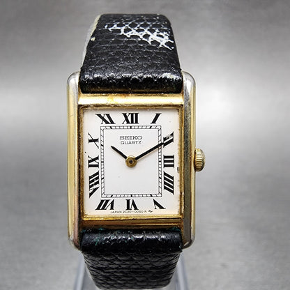 Seiko Tank Watch Women 17mm White Dial Gold Tone Rectangle 2c205019 New Battery0