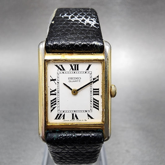 Seiko Tank Watch Women 17mm White Dial Gold Tone Rectangle 2c205019 New Battery0