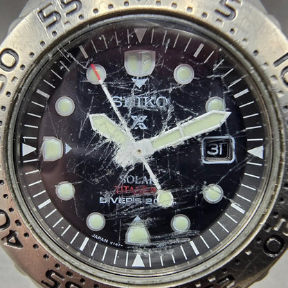 Seiko Prospex Dive Watch Men 41mm Black Dial Titanium Date Solar V147-0AG0 Runs1