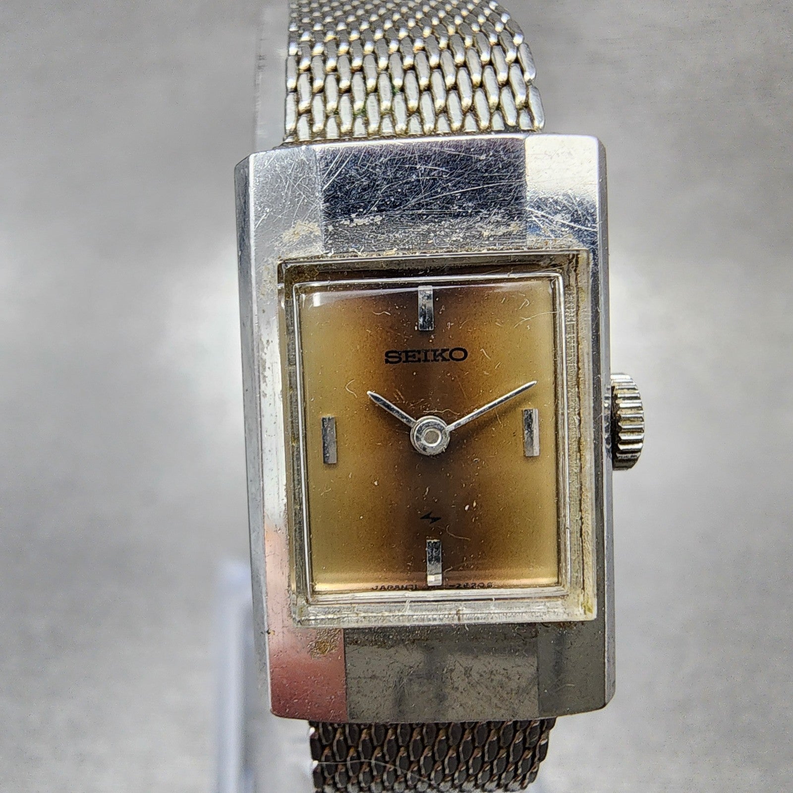 Seiko Tank Watch Women 16mm Brown Dial Silver Tone Rectangle 113840 Manual Runs1