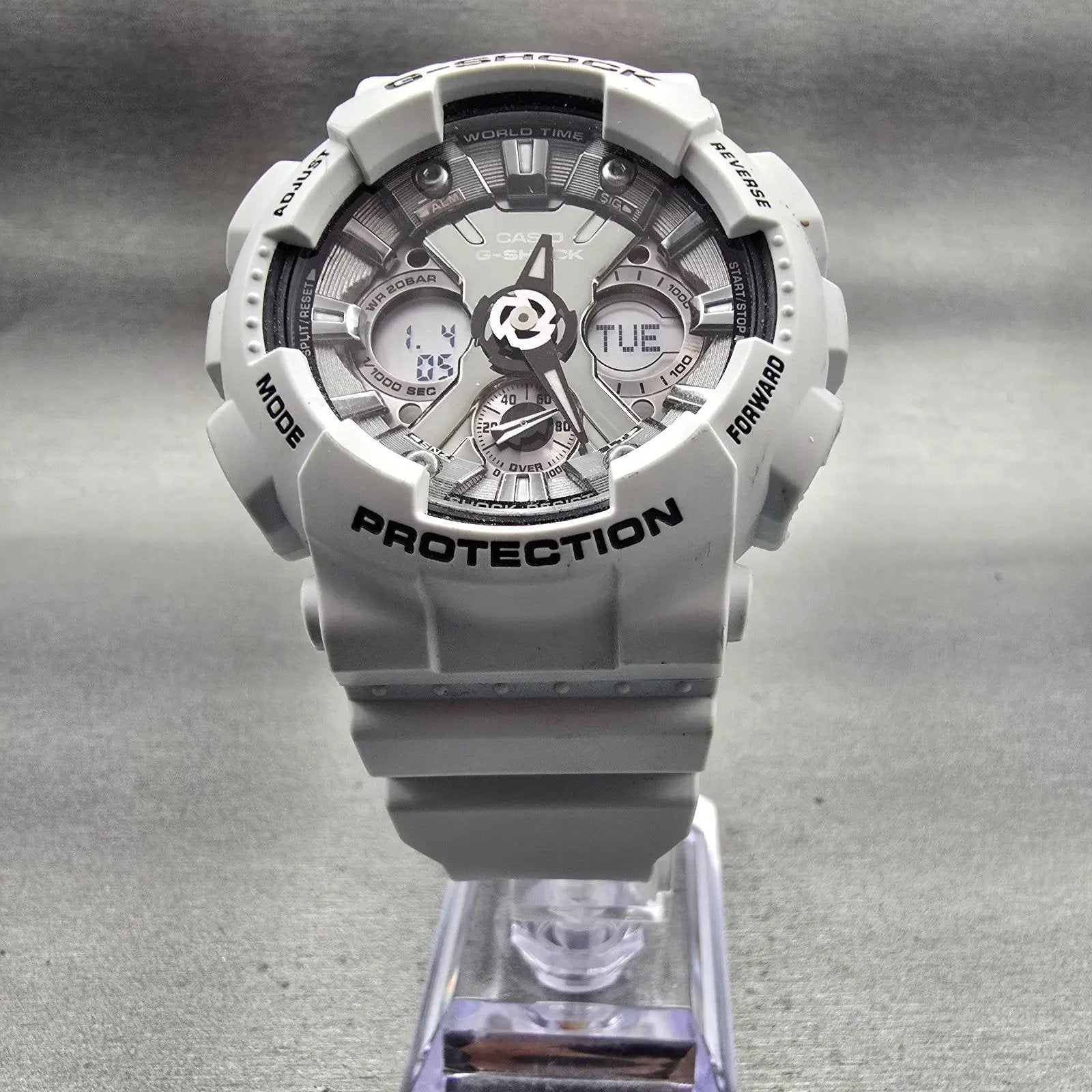 Casio G-Shock GMA-S120MF Watch Men 45mm Silver White Chronograph Alarm New Batt5