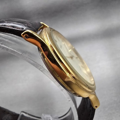Seiko Alba Watch Men 33mm Ivory Dial Gold Tone Round V501-6K30 New Battery VTG3