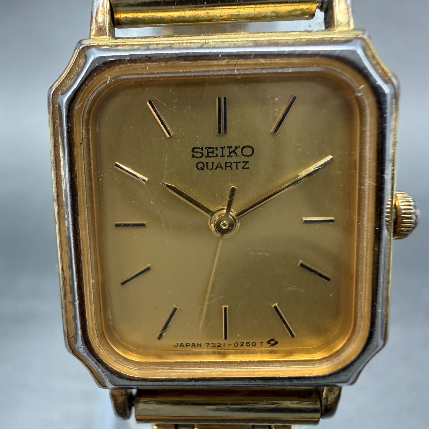 Seiko Tank Watch Women 20mm Champagne Dial Gold Tone 7321-5100 New Battery1