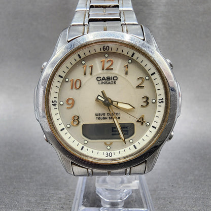 Casio Lineage Watch Men 41mm White Dial Silver Tone Analog Digital Solar Runs0