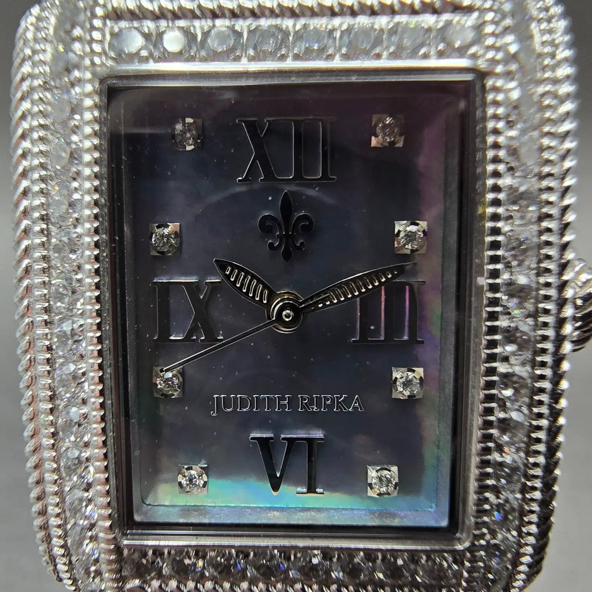 Judith Ripka Tank Watch Women 25mm MOP Dial Silver Tone Crystal Bezel New Batt1