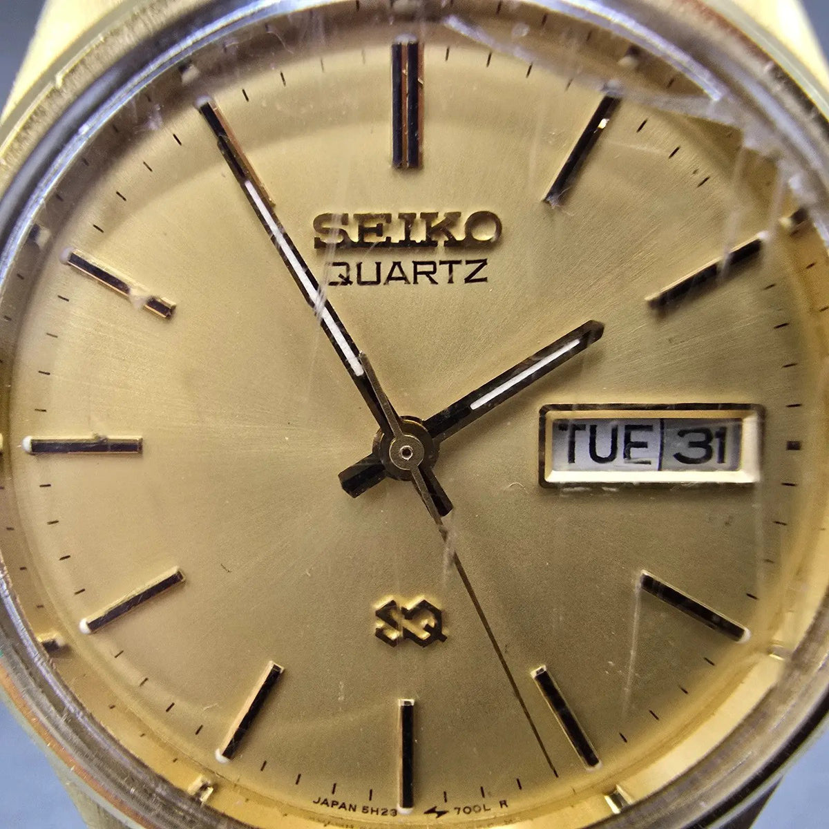 Seiko SQ Watch Men 34mm Gold Dial Gold Daydate 5H23 Movement 5H23-7009 JP PARTS2