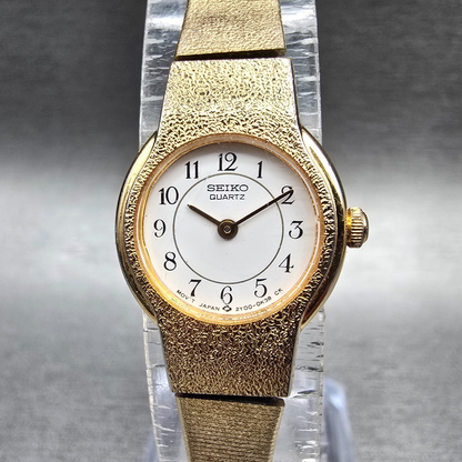 Seiko Watch Women 18mm White Dial Gold Tone Round 2Y00-0A49 New Battery Vintage0