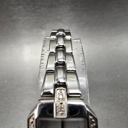 Seiko Solar Watch Women 17mm MOP Dial Steel Rectangle Crystals V116-0AF0 Works5