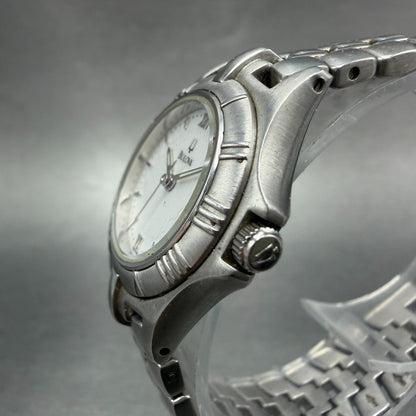 Bulova Watch Women 26mm White Dial Silver Tone Date Round 96M08 New Battery2