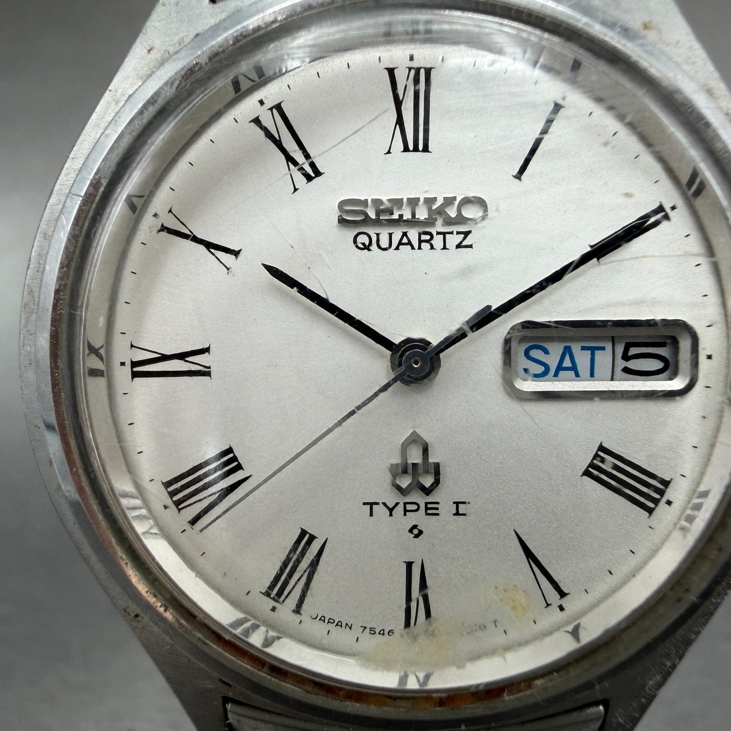 Seiko Type II Watch Men 37mm White Dial Silver Tone Daydate 7546-7010 New Batt1