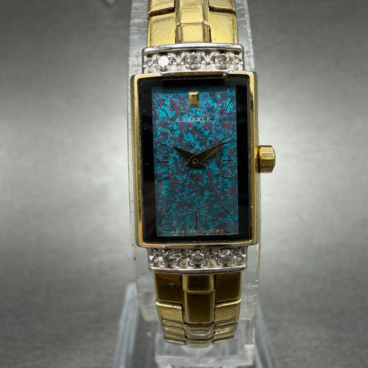 Seiko Lassale Tank Watch Women 13mm Blue Dial Gold Tone 2E20-6899 New Battery AB0