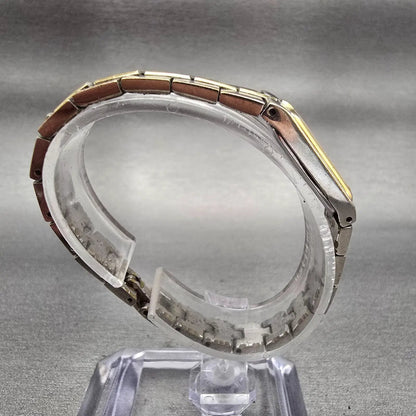 Seiko Watch Women 13mm White Dial Two Tone Rectangle 2E20-7479 New Battery VTG8