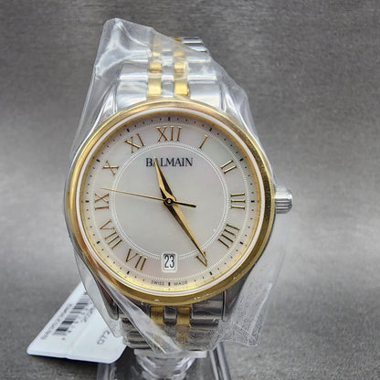 Balmain Beleganza Watch Women 32mm MOP Dial Two Tone Date Round Bracelet Works1