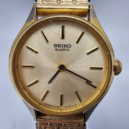 Vintage Seiko Watch Women Gold Tone Champange Dial 23mm Round 4700-0059 New Batt