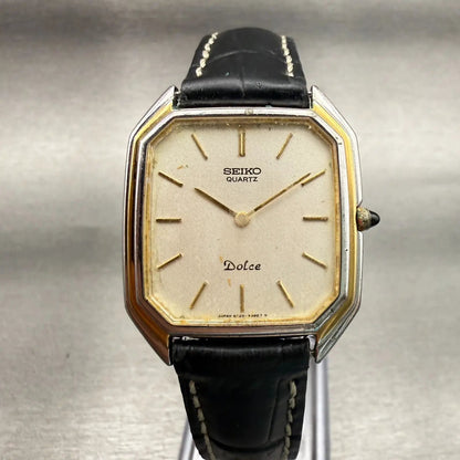 Seiko Dolce Watch Men 29mm Champagne Dial Two Tone Rectangle 6020-5930 New Batt0
