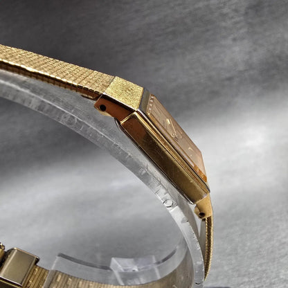 Seiko Tank Watch Women 12mm Gold Dial Gold Tone Rectangle 2E20-6479 New Battery3