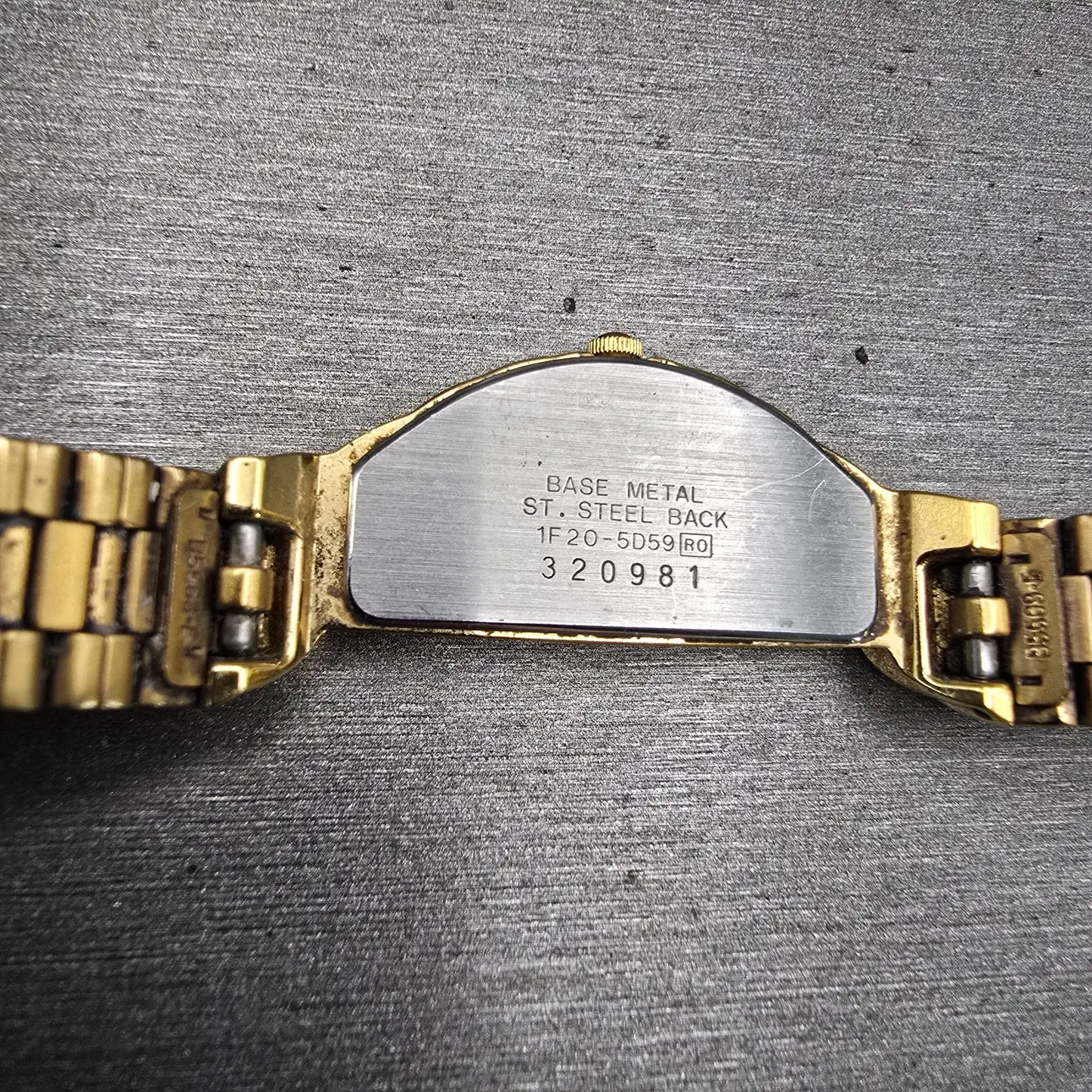 Seiko Watch Women 15mm Gold Dial Gold Tone Asymmetrical 1F20-5D59 New Battery10