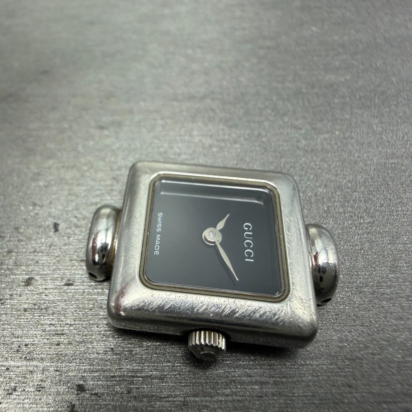 Gucci 1900L Watch Women 19mm Black Dial Silver Tone Square New Battery NO BAND5
